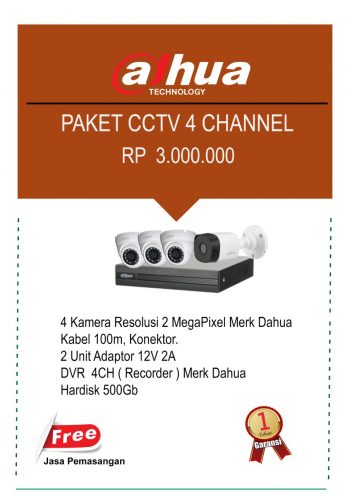 PAKET CCTV DAHUA 4 CHANNEL PAKET CCTV DAHUA 4 CHANNEL